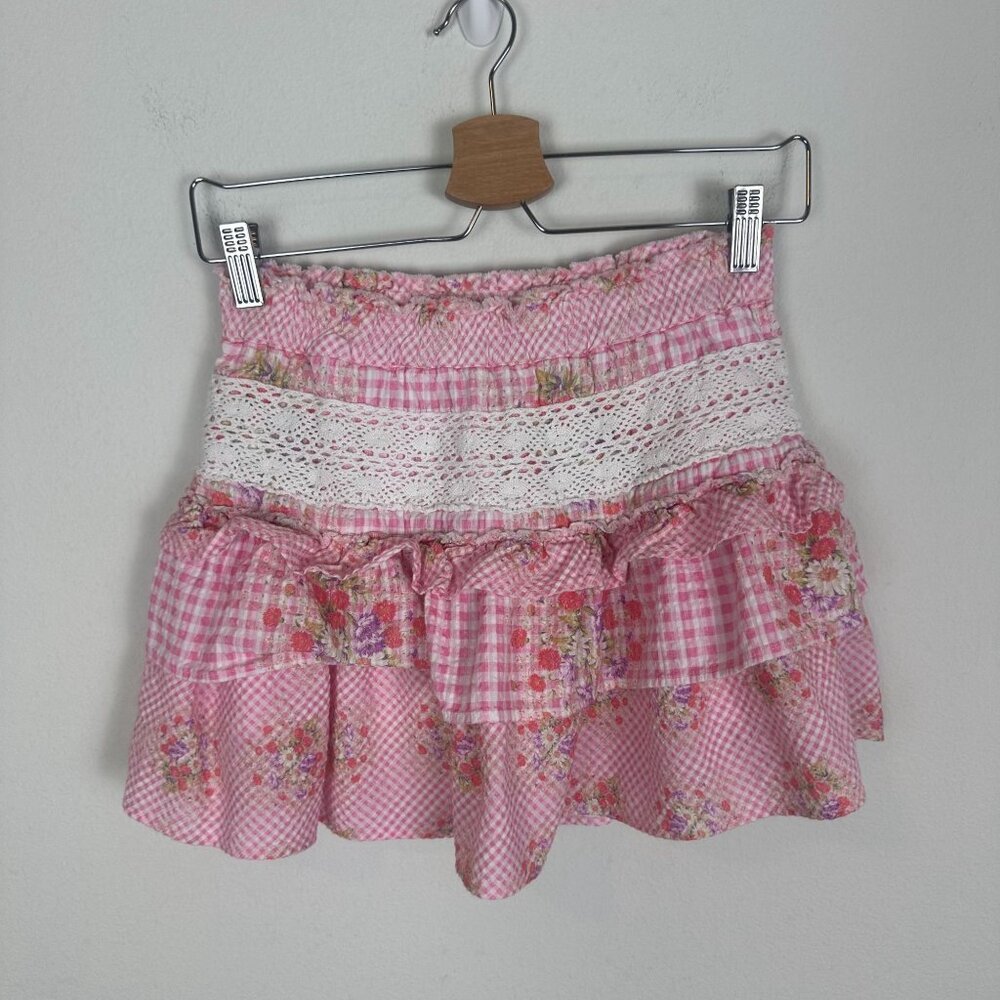 LoveShackFancy Pink Ruffled Mini Skirt - Picture 2 of 9